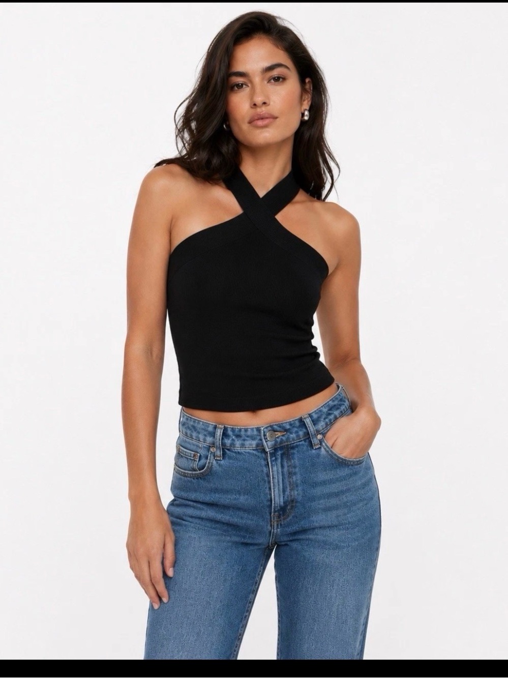 Aritzia Babaton Sculpt Ribbed Knit Cropped Tank Size Small Black Crisscross